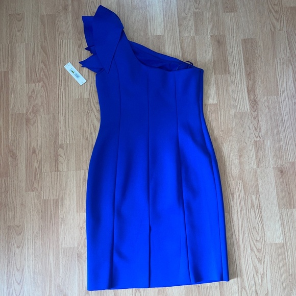 NWT Eliza J Royal Blue One Shoulder Scuba Crape Cocktail Dress Size 14 - Picture 7 of 7